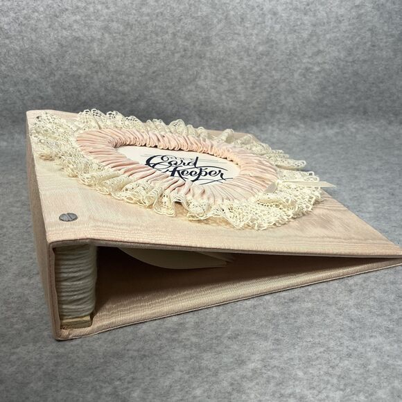 Handcrafted Greeting Card Keeper Binder Peach Taffeta Fabric Frame Cover Lace - Picture 7 of 13